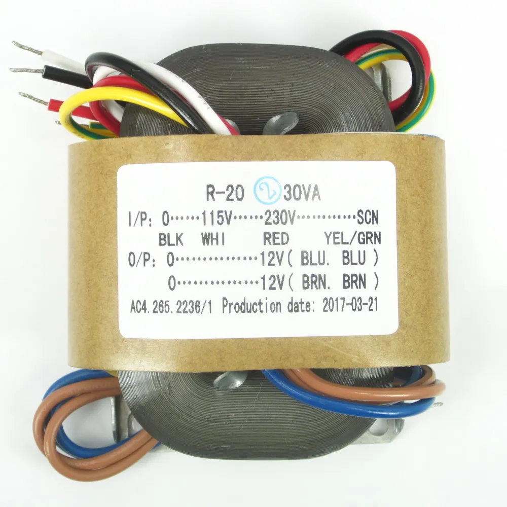 1PC 115V/230V 30W 오디오 R 코어 변압기 프리앰프용 고품질 12V+12V..