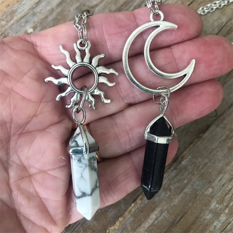 Moon And Sun Necklace, 2 Crystal Point 