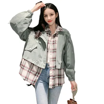 

Spring Loose Coat Female Jackets False Two Paper Short Autumn Jacket Women Plus Size Streetwear Outerwear & Coats S Windbreaker