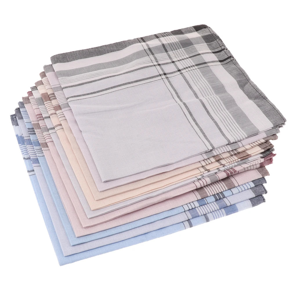 10pcs dark color Men plaid Handkerchiefs women Cotton Stripe Hankies Gift Set pocket square mini handkerchief