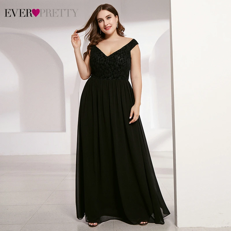 

Plus Size Lace Mother Of The Bride Dresses Ever Pretty A-Line Deep V-Neck Sleeveless Elegant Black Wedding Party Gowns 2020
