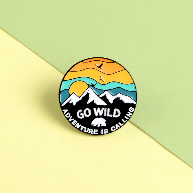 Cartoon Badges Sunset Snow Mountain Bird Brooches for Women Creative Adventure Pins Jewelry Enamel Pin Backpack Bag Accessories