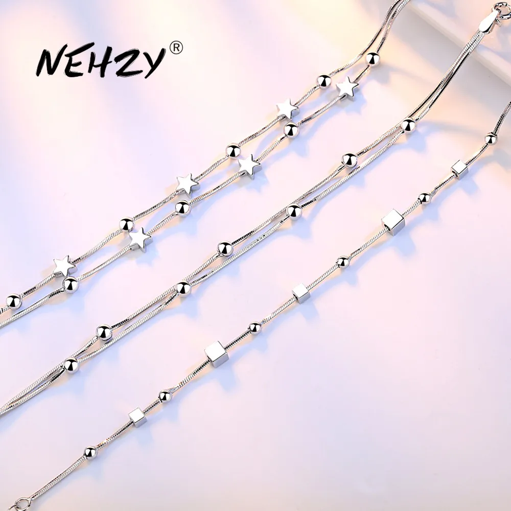 Woman Bracelet Jewelry 925-Stamp Square NEHZY Sterling-Silver Retro Simple High-Quality