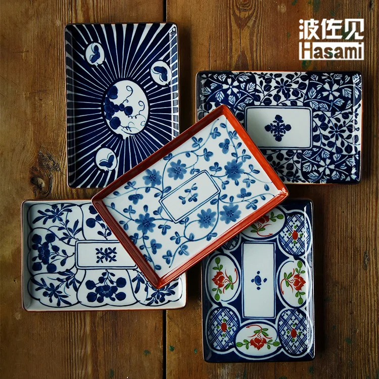 

HASAMI Imported from Japan Ceramic Tableware jingying gu Dyeing Series Square Dish Plate Rounded Set Gift Box Wholesale