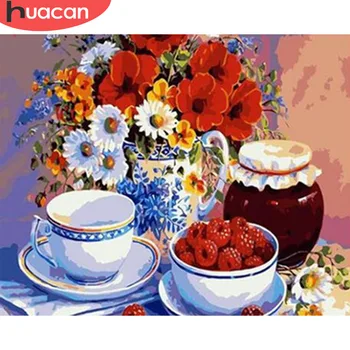 

HUACAN DIY Pictures By Numbers Flowers In Vase Oil Painting Canvas For Living Room Wall Art Home Decoration SZGD472
