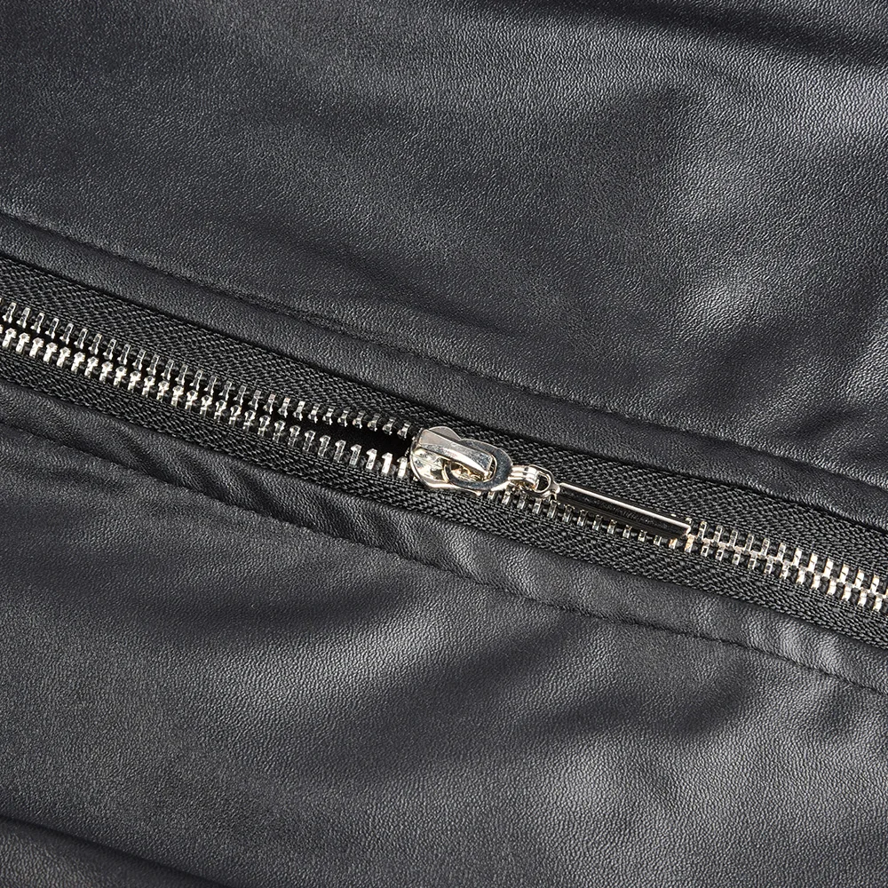 Черная Женская куртка из искусственной кожи, модная женская куртка из искусственной кожи на молнии, верхняя одежда с длинным рукавом и круглым вырезом, женские топы