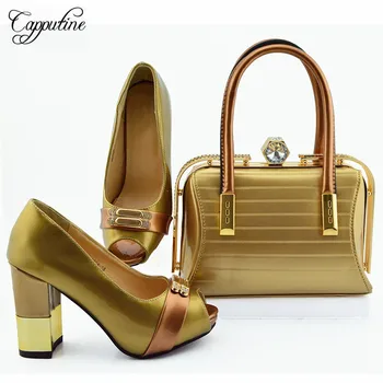 

Fashion gold evening shoes and handbag set latest spring/autumn shoes with bag MD006 heel height 9.5cm