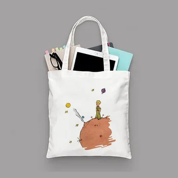 

Little Prince Series Printing Canvas Tote Bag Eco Bag Reusable Shopping Bag Recycled Fashion Handbag Daily Use