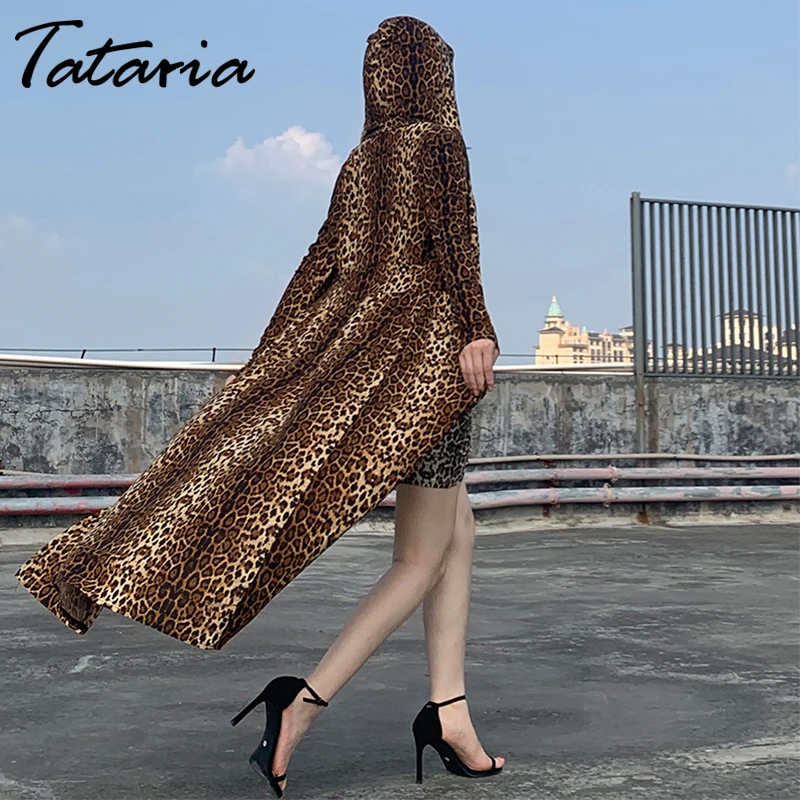 Tataria, Женский Тренч, Женский Тренч с леопардовым принтом, уличный Тренч, s, для женщин, с капюшоном, Леопардовый, макси, плащи, женский кардиган