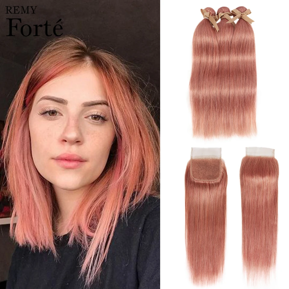 Remy Форте прямые волосы пряди с закрытием розовый перуанское мелирование волос 3/4