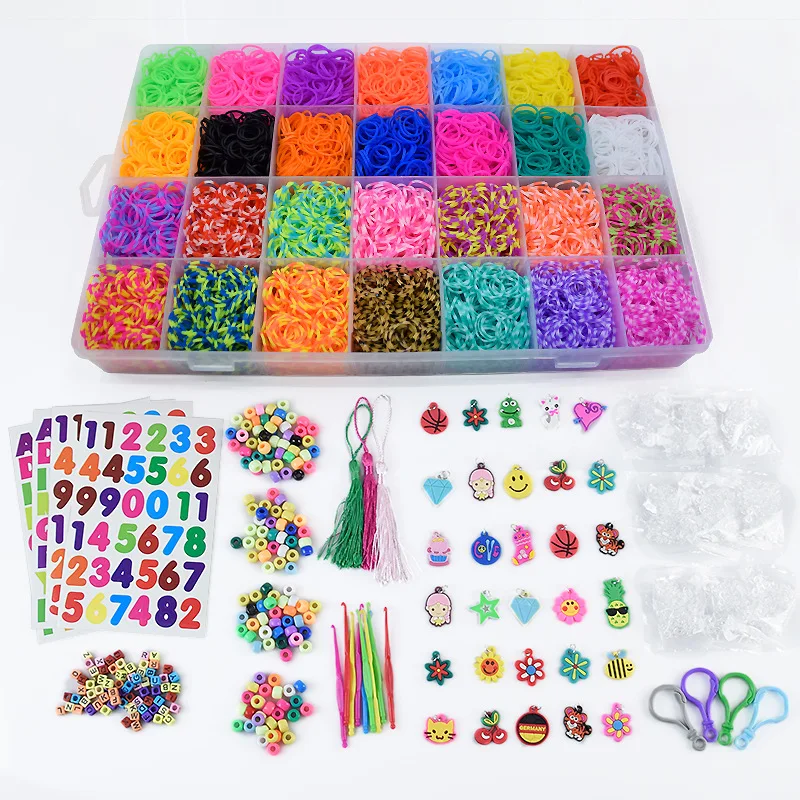 

DIY Hand-woven Bracelets Rainbow Rubber Band 28-Color 10 Thousand Root Boxed Rainbow Loom Toy Set