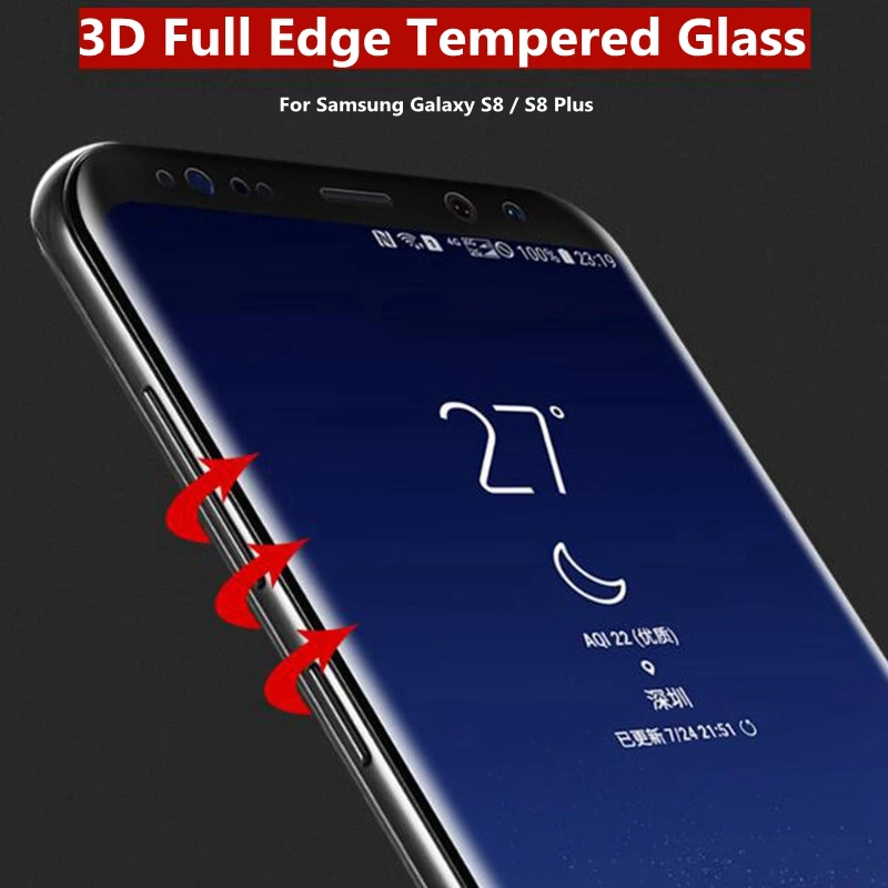 3D изогнутое закаленное стекло для samsung Galaxy S8 PLUS S7 S6 edge Note 8 A3 A5 A7 полное покрытие Защитная пленка для экрана