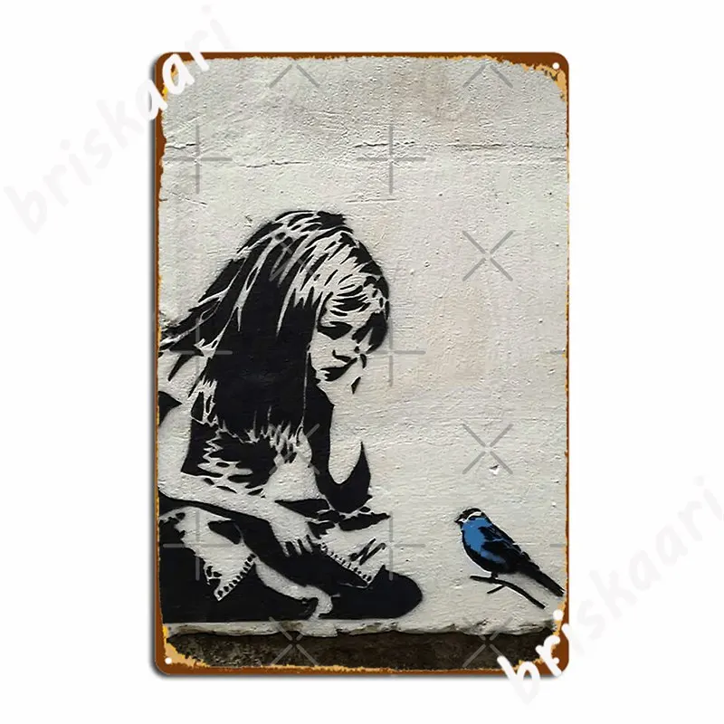

Banksy Girl With Blue Bird Metal Plaque Poster Plaques Home Decoration Cinema Garage Tin Sign Poster