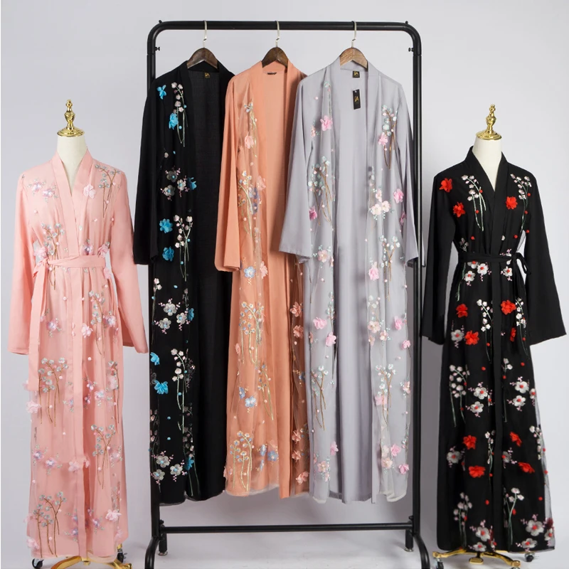 Цветочные абайя турецкое кимоно Дубай мусульманский хиджаб платье Абая для женщин Кафтан Marocain молитва Исламская одежда халат Femme