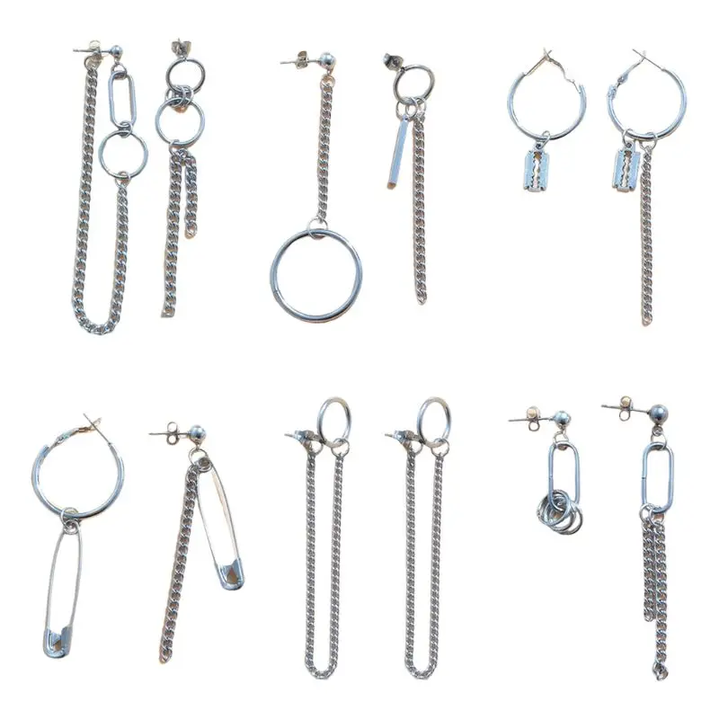 

6 Pair/set Unisex Fashion Wild Personality Earrings Young Men and Women Trend Irregular Pin Chain Earring Set
