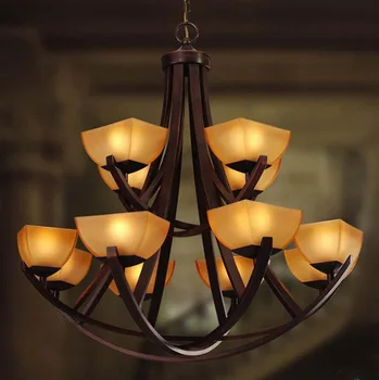 

Fashion Europe Style Wrought Iron Stair Lamp Double Layer 12 Heads American Big Pendant Light For Home Parlor Dining Bed Room