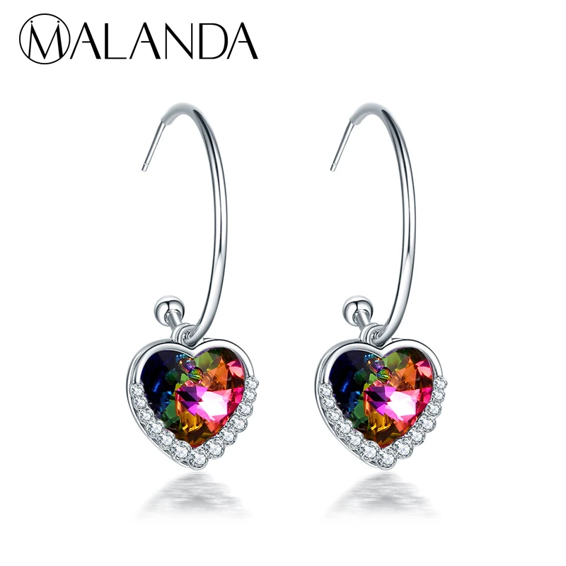 Новые кристаллы от Swarovski висячие серьги модное сердечко серебряного цвета форма украшения для пирсинга серьги для женщин ювелирные украшения в подарок любимой
