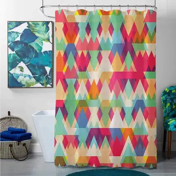 

Shower Curtains for Bathroom Sets Rustic Indie,Abstract Vibrant Colorful Triangles Overlap Geometric Design with Artistic