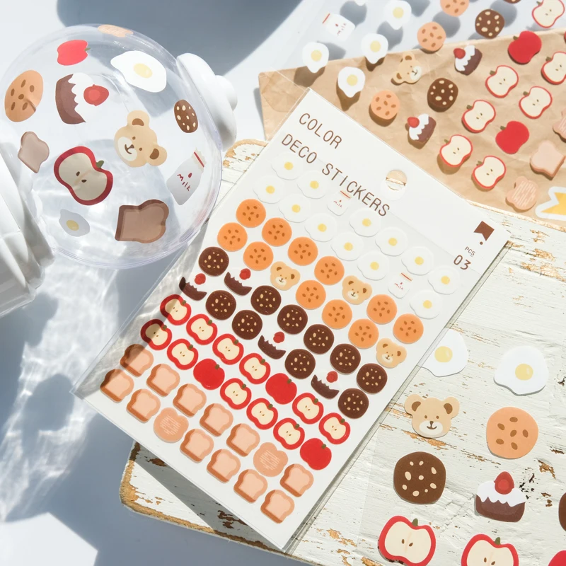

3 sheets Cute Color Deco Stickers Set Cartoon Bear Alphabet Paint Breakfast Note Sticker Decoration Adhesive Diary Gift A6190