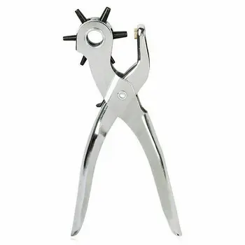 

2-4.5mm Revolving - 6 Hole Leather Punch Belt Silver Safety Lock Brass Puncher Punch Pliers Hole Puncher Tool
