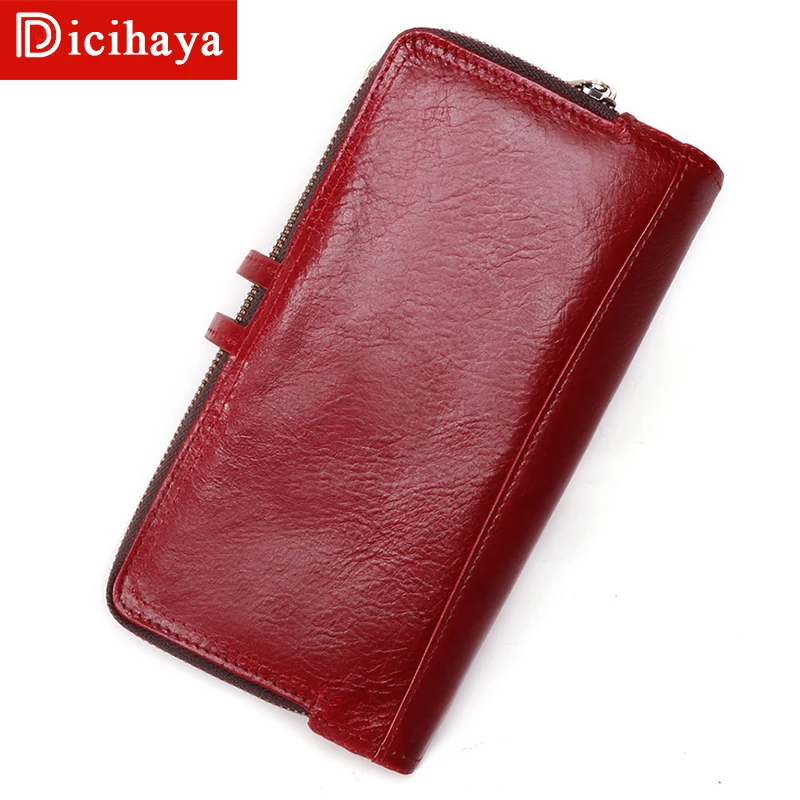 DICIHAYA, высокое качество, натуральная кожа, RFID кошелек, женский, на застежке, две молнии, Walets, Женский кошелек, длинный, для женщин, s, кошельки, женская сумка для телефона