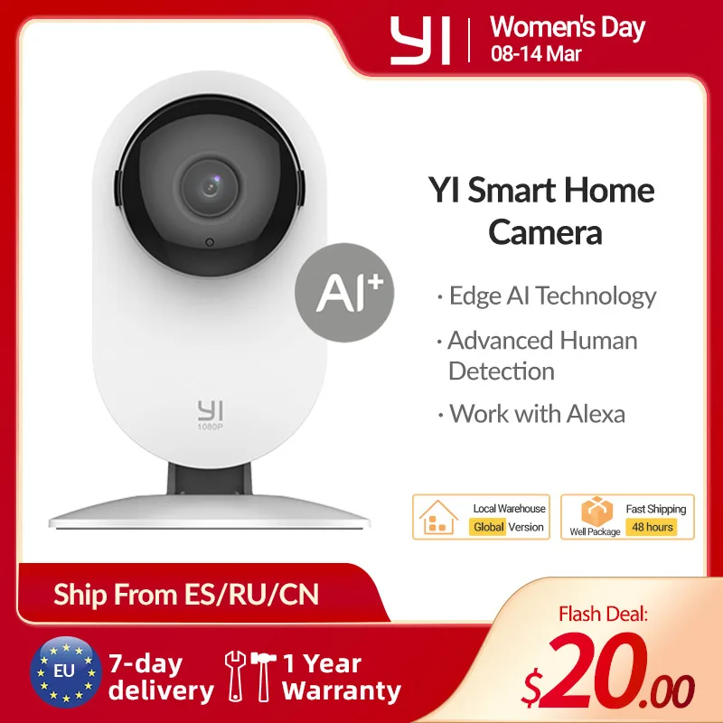 YI Home 1080p Camera 2.4G Wifi Indoor ip Camera AI Human detection Night vision Activity alerts Cameras for home/Cats/pets/Cloud