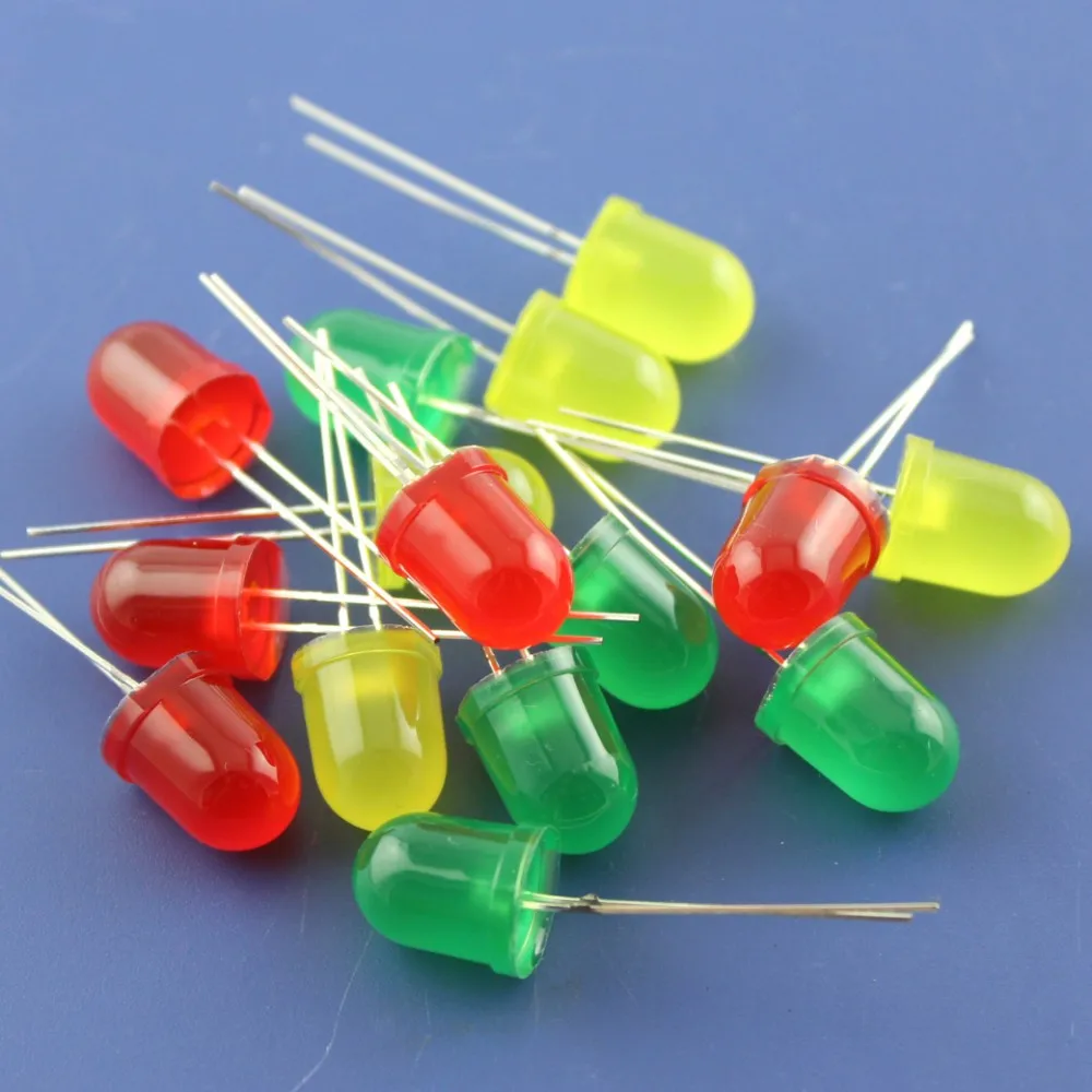 250-Piece Assorted 10mm Diffused LED Kit - Red, Blue, Yellow, Green, White - Round Light-Emitting Diodes for DIP Plug-in Applications Description Image.This Product Can Be Found With The Tag Names EL Products, Electronic Components Supplies, Led