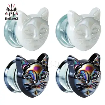 

Kubooz New Fashion Cat Head Piercing Ear Plugs Tunnels Flesh Earring Stone Expanders Beauty Gift For Women Men Sell By Pair