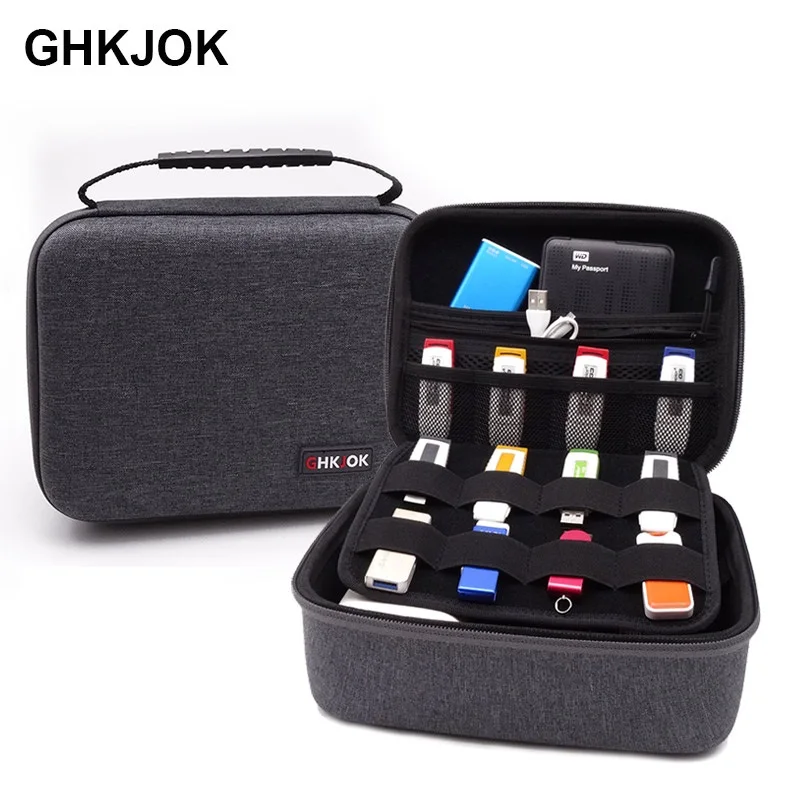 GHKJOK 3,5 дюймов Большой размер многослойная цифровая сумка для хранения гаджетов неопреновый Дорожный Чехол-органайзер для HDD, USB флэш-накопитель камеры