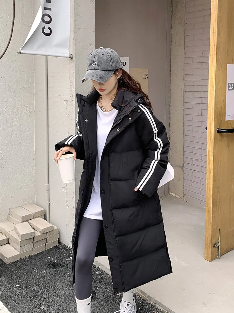 

Fashion Down Jacket Women Hooded Parkas Padded White Duck Down Long Puffer Coat Men's Loose Down Jacket Unisex Winter Overcoat