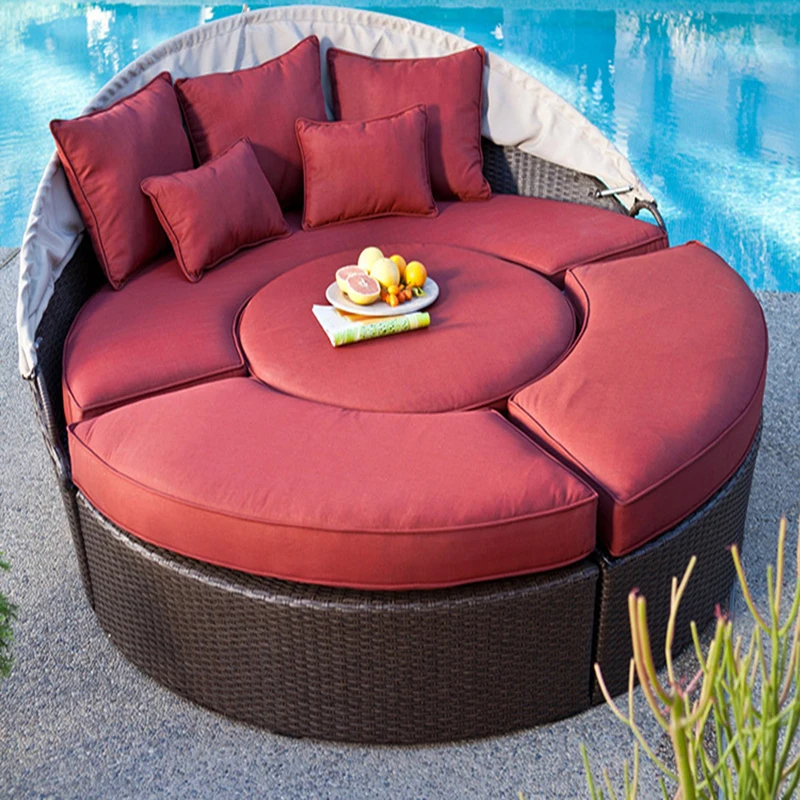 Freeshipping Lounger Outdoor Rattan Sofa Lying Bed Balcony Villa