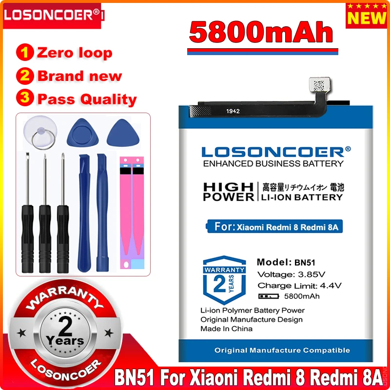 

LOSONCOER BN51 5800mAh Replacement Batteries for Xiaoni Redmi 8 8A New Arrivals High Capacity 0 Cycle cell phone