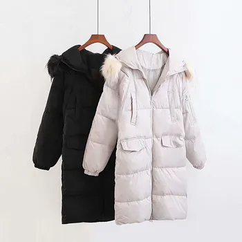 

2019 Warm Soft Womens Long Coats Winter Warm Outwear Solid Black White Hooded Pockets Vintage Oversize Thick Coats veste femme