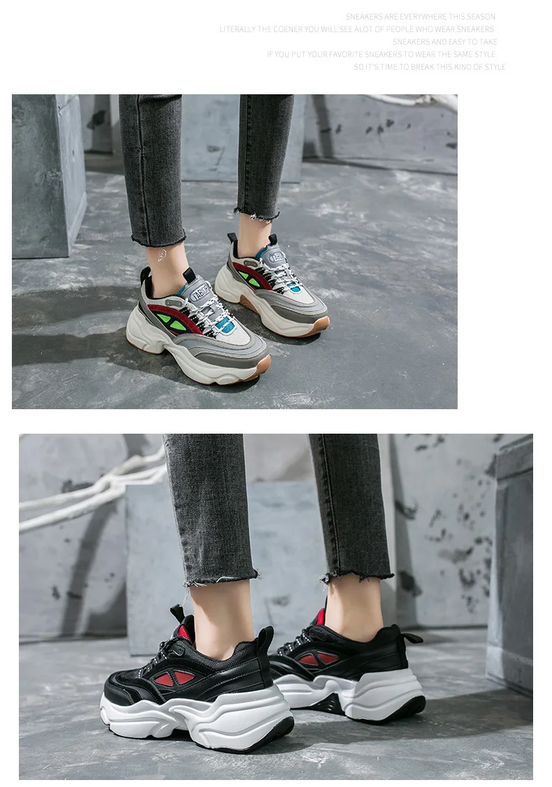 Сетка разноцветные кроссовки на платформе Для женщин из дышащего материала, на толстой подошве, кроссовки Для женщин массивные Кроссовки Женская повседневная обувь
