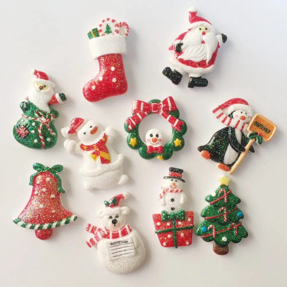 Новинка 10 шт. блестящая Рождественская серия с плоским основанием камень для