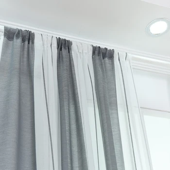 

Curtains Cotton Linen Semi-Blackout Stripe Pattern Window Curtain Panel Living Room Hotel Divider Voile Curtain with Rod Pocket