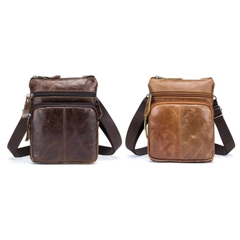 

Bull Captain 2 Pcs Men's Famous Brand Casual Crossbody Bags Male Bag Genuine Leather Mini Shoulder Bags, Coffee & Brown