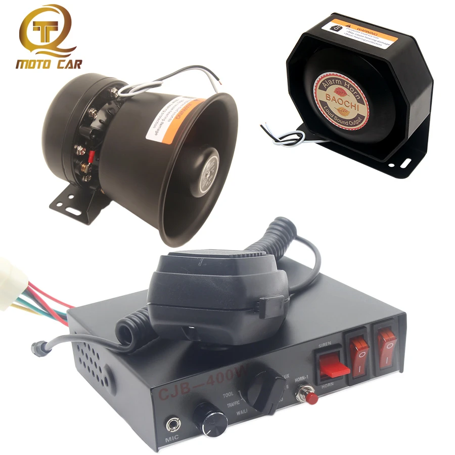 ユニバーサル車のクラクション警察サイレン 12 V 24v 警告アラーム 400 ワット拡声器メガホン Sond 0 ワットサイレンスピーカーマイクシステム列車ホーン Aliexpress Automobiles Motorcycles