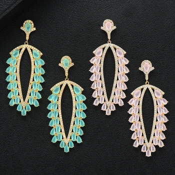 

LARRAURI Luxury AAA Cubic Zircon Rose Gold Color Water Drop Crystal Big Drop Dangle Earrings For Brides Women Wedding Jewelry