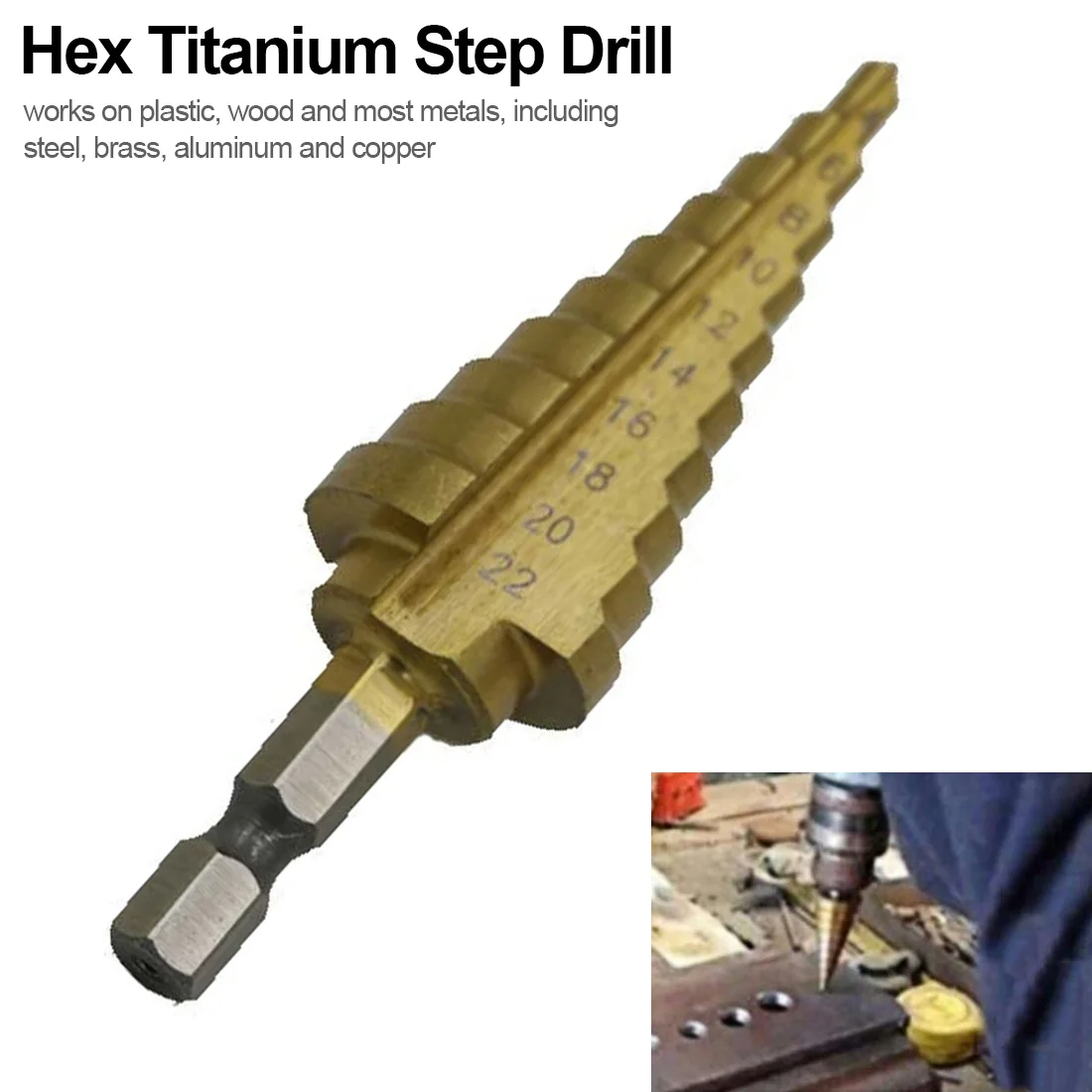 

4-22MM 1/4 Hex Titanium Step Cone Drill Bit High Speed Steel 10 Order Hole Cutter For Sheet Metalworking Drilling Machine