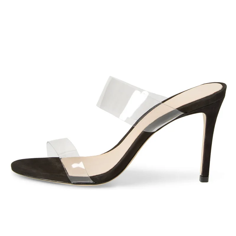 

Transparent Fine With Black Beige Down Head Sandals Down Single Shoe