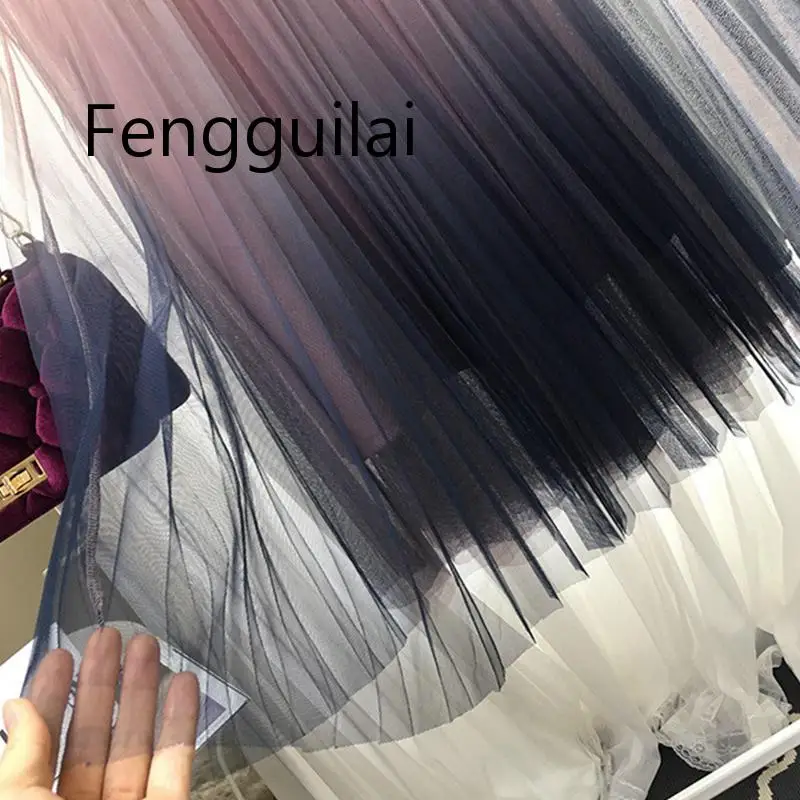 FENGGUILAI, красивая, градиентная, цветная, длинная, Тюлевая юбка, для женщин, Корейская, трапециевидная, высокая талия, плиссированная, макси, юбка для женщин, школьная юбка для девочек