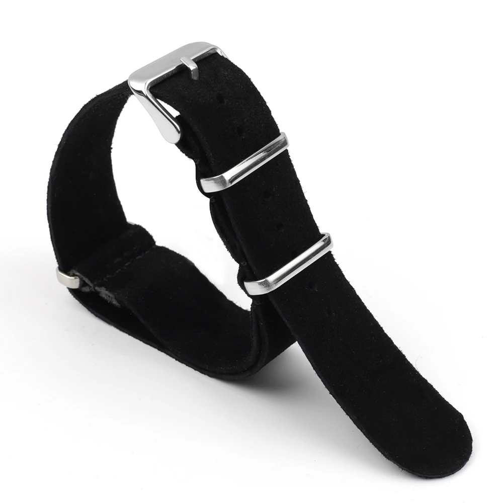 Premium Genuine Suede Leather Strap with Stainless Steel Buckle - Men's Sport Watch Band