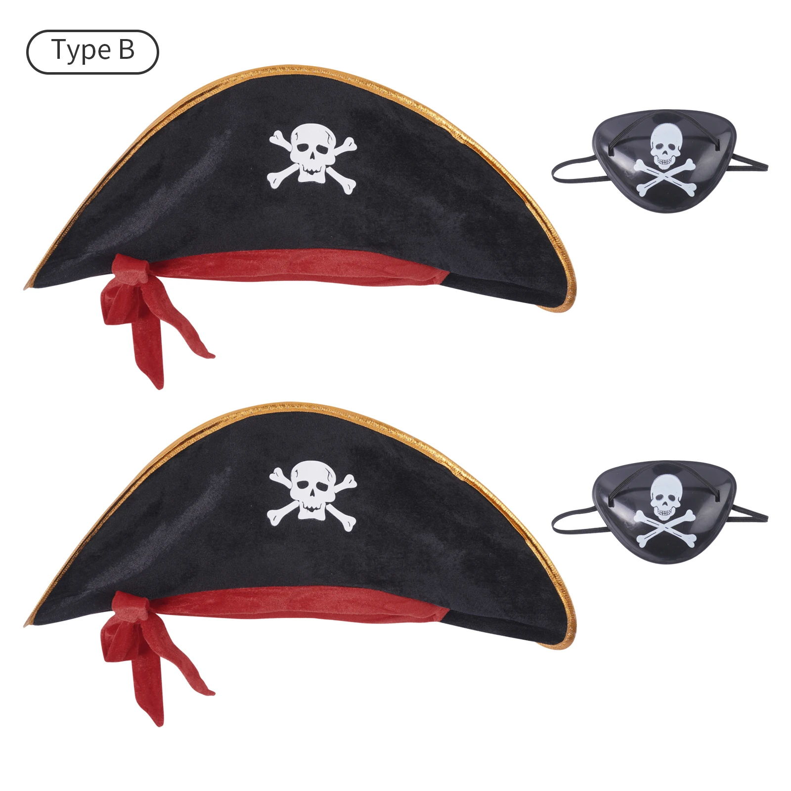  9 piezas de accesorios para disfraz de capitán pirata, incluye  3 piezas de sombrero de pirata con estampado de calavera, gorra de disfraz  de capitán pirata y 6 parches para ojos