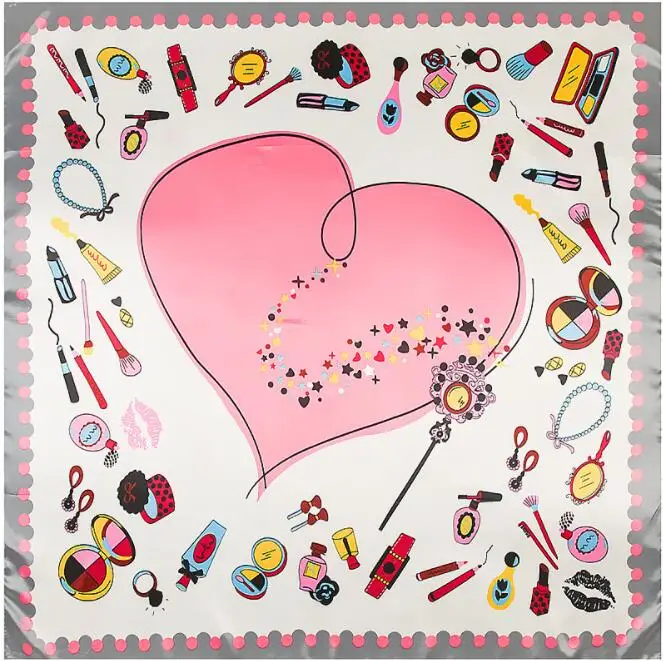 New arrival 90*90cm Luxury Brand Women Silk Scarves Heart and Lipstick Design Square Scarves Spring Summer Shawls For Ladies 4