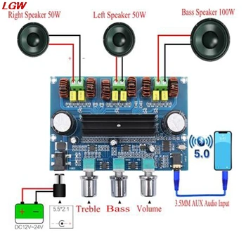 

XH-A305 Bluetooth 5.0 Stereo Digital Power Amplifier Board TPA3116D2 50Wx2+100W 2.1 Channel Audio Bass Subwoofer AUX AMP Module