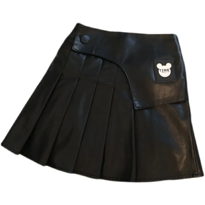 

Baby kids autumn winter pu leather pleated short skirt children high waist preppy style cute mini skirt