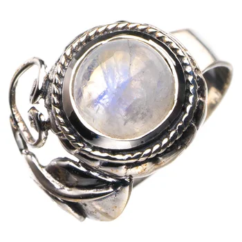 

StarGems Natural Rainbow Moonstone Leaf Handmade 925 Sterling Silver Ring 8.75 D4645