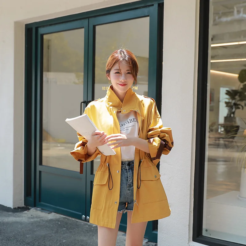 

2018 Autumn And Winter New Style Korean-style Hong Kong Style Loose-Fit Waist Hugging Workwear Trench Coat Women's Fashion Coat