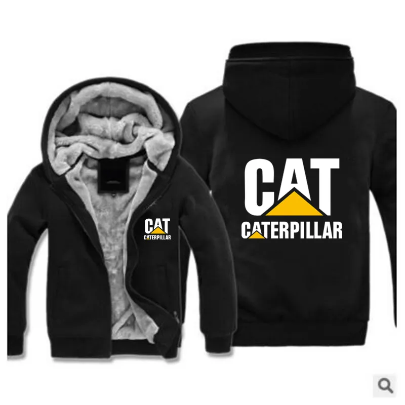 

2019 New thick fleece Cat Caterpillar Tractor men winter padded zipper sweatshirt fashion pattern hoodies cool hip-hop hoody